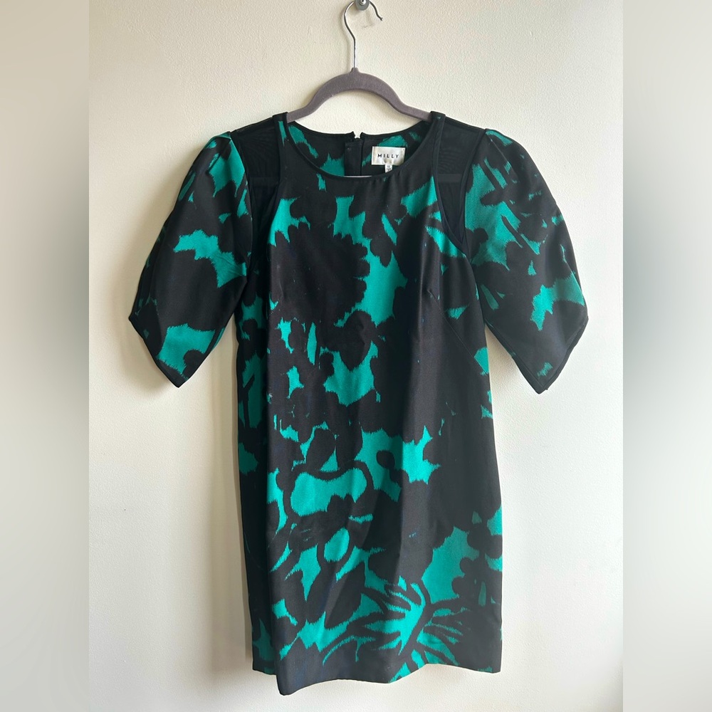 Milly Abstract Floral Puff Sleeve Dress